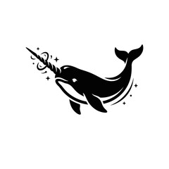 Narwhal whale swimming with sparkling unicorn horn. © Lucianatakahashi