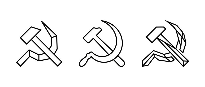 Hammer and sickle symbols in black line art on white background