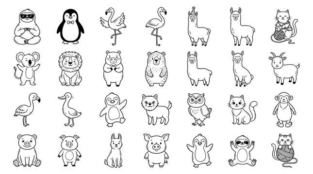 Animal Vector Bundle Line Art Illustrations On A White Background
