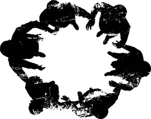 Fototapeta premium people sitting in a circle reaching toward the center symbolizing unity and teamwork