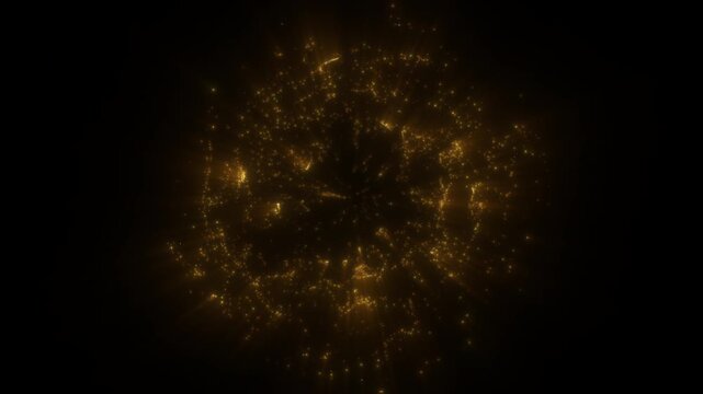 Golden Particle Energy Core with Glowing Dust and Sparkling Light Trails on Black Abstract Background Animation in 4K 60 FPS