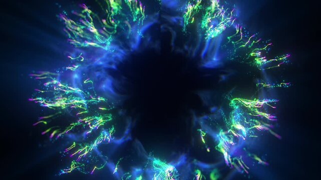Blue and Green Plasma Energy Wave with Flowing Particle Streams and Futuristic Abstract Background Animation in 4K 60 FPS
