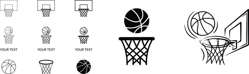 Basketball hoop ball silhouette illustration, sports icon design, athletic game artwork, basketball logo concept, competitive play graphic collection © MOSTSHAHANAJ