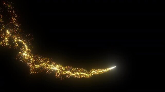 Golden Particle Spiral with Sparkling Trails and Circular Energy Motion on Black Abstract Background Animation in 4K 60 FPS