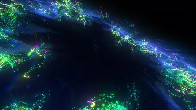 Blue and Green Plasma Energy Wave with Flowing Particle Streams and Futuristic Abstract Background Animation in 4K 60 FPS
