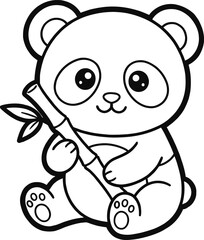 Obraz premium Cute panda with bamboo coloring page for kids and toddlers printable activity book illustration