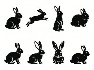 Obraz premium Collection of rabbit silhouettes in different playful poses with silhouette