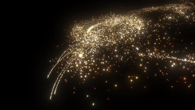 4K Gold Particle Trail Abstract Glitter Explosion on Black Background Video