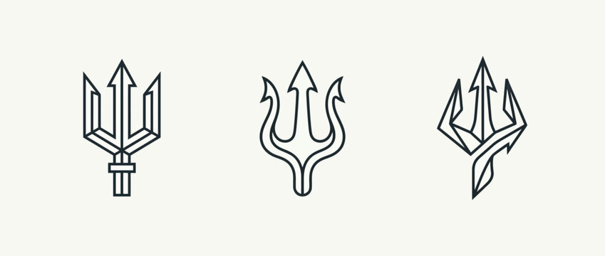 Three minimalist black trident symbols displayed in a row on a light background