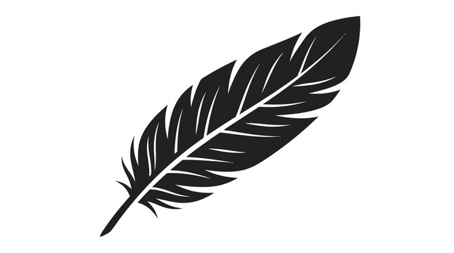 Elegant black feather silhouette isolated on white background minimalist design element for graphic arts