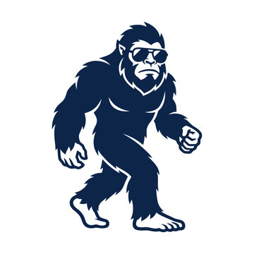 Cool Bigfoot wearing sunglasses walking silhouette illustration.