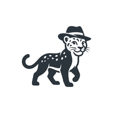 Stylish leopard character wearing a fedora hat urban graphic.