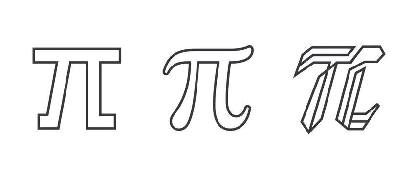 Greek mathematical symbol pi in three different typography styles for design and education