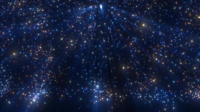 Blue Sparkling Starfield with Floating Cosmic Particles and Radiant Light Rays Abstract Background Animation in 4K 60 FPS