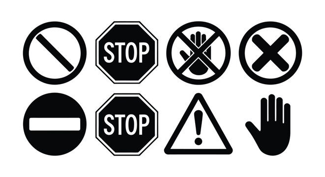 Collection of warning and prohibition signs on white background