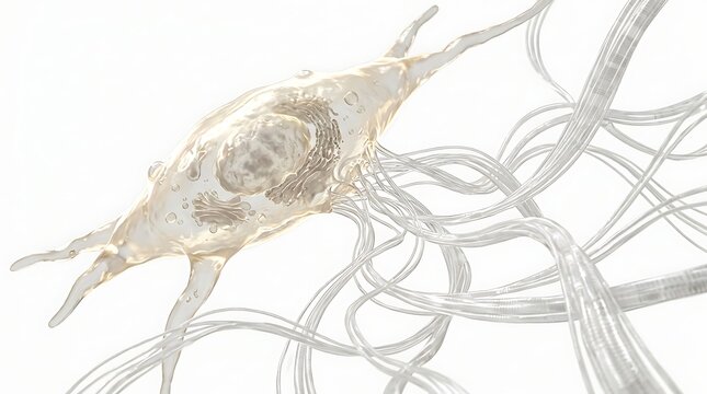 3d illustration of a nerve cell or neuron with long axons and dendrites isolated on white background