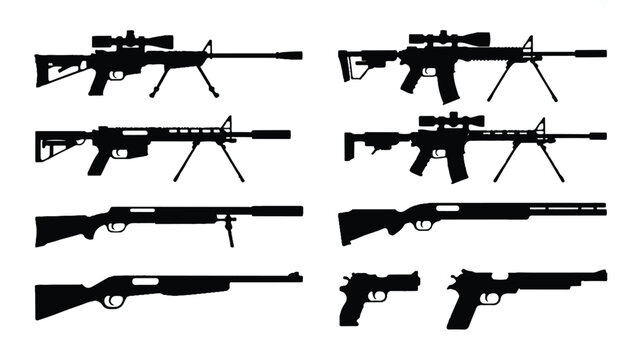 An illustration of various guns and rifles on display