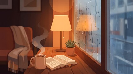 Fototapeta premium Cozy Room Rainy Window Art Lifestyle Comfort for Relaxation Media