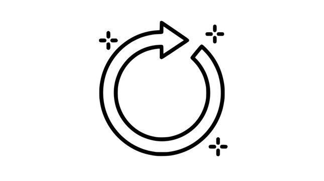 Circular Refresh Arrow Icon with Sparkles, Clean Line Art Symbol for Updates, Rotation, and Process Improvement in Ui Design Graphics