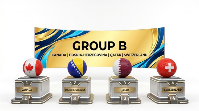 Group b soccer tournament standings with national flags on podiums