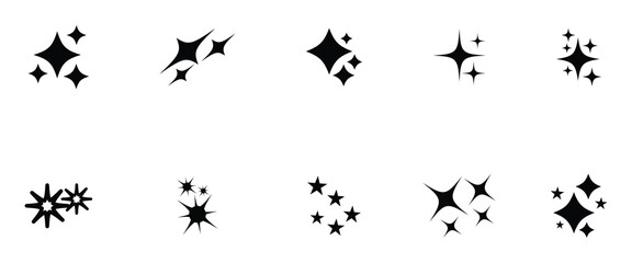 Fototapeta premium Sparkle and Star Icons Set Vector Glow Shine Effects Symbols. Various shapes and sizes starbursts glitters for effect. Celebration, magic, shine, highlight. 
