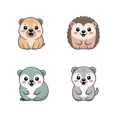 Small Forest Animals, Prairie Dog Hedgehog Polar Bear Cub Brown Cub, Cute Flat Colors, Sticker Pack, Icon Set, Clipart Collection © Feelio