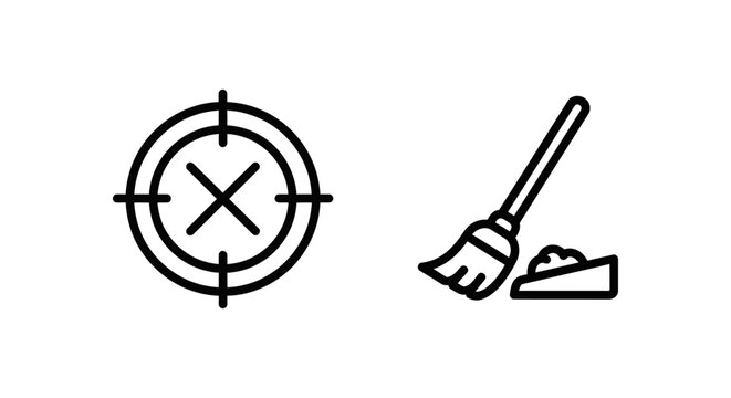 Eradication task and cleanup action vector icon set with eradication cleaning crosshair management sanitation maintenance precision objective facility industrial solution