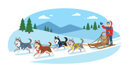 Sled dog team racing through snowy arctic winter landscape. © Paramount