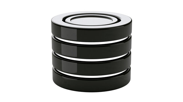 Sleek data storage icon of server stack and database cylinder isolated on white background with high contrast modern technology mood