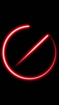 Red Neon Circle with Diagonal Line and Segment Missing on Black Background image photo