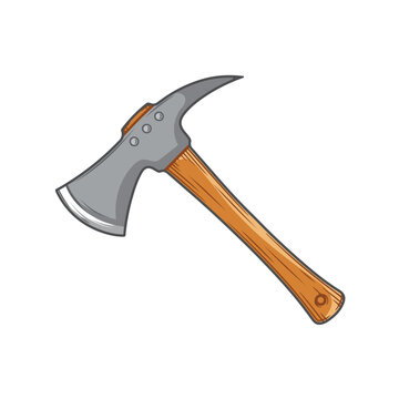Professional steel pickhead axe with wooden handle for emergency rescue vector engraving.