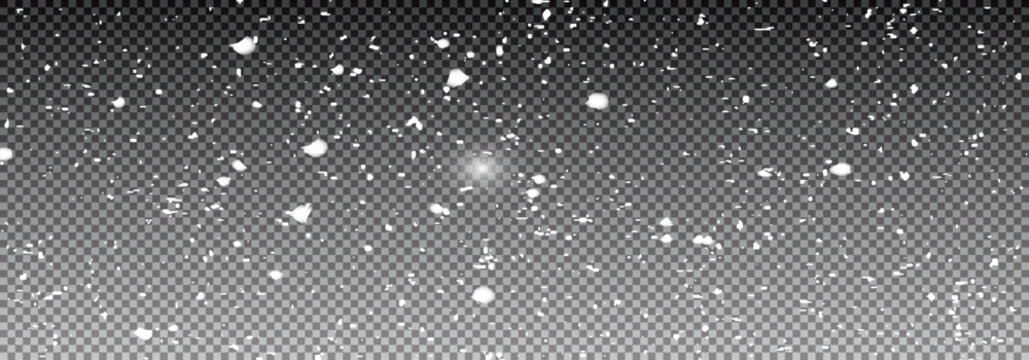 Vector heavy snowfall, snowflakes in different shapes and forms. Snow flakes, snow background. Falling Christmas.  Stock royalty free vector illustration. PNG