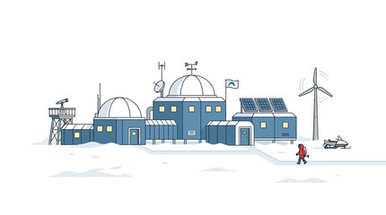 Scientific research base in a snowy polar landscape. © Penjual