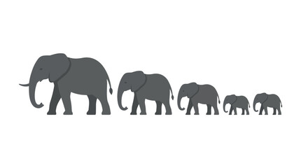 Grey silhouette of an elephant family walking in line. © Penjual