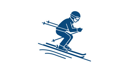 Obraz premium Skier sliding down a snowy slope on white background.