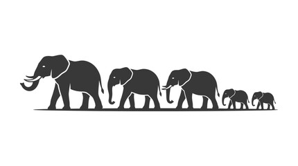 Black silhouette of an elephant family walking together. © Penjual