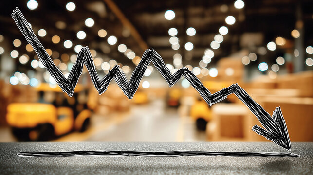 Warehouse Decline: A stark downward trend line, drawn in a rough, chalk-like texture.