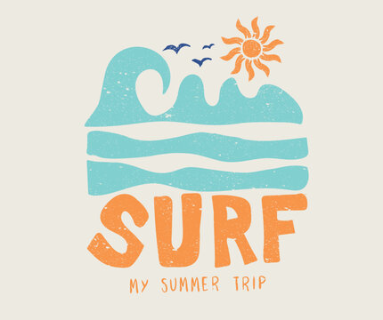 Beach surfing club vector graphic design for apparel, stickers, posters, background and others. Ocean wave artwork.