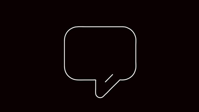 Minimalist digital speech bubble animation with loading dots inside flat white outline graphic against solid black background for communication messaging software interfaces or social media chat app m