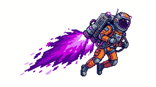 Astronaut in orange space suit.