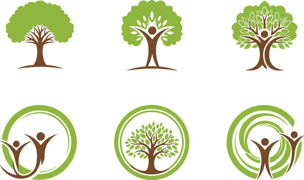 Tree and Human Growth Logo Collection Representing Sustainability Community Development Environmental Care and Wellness