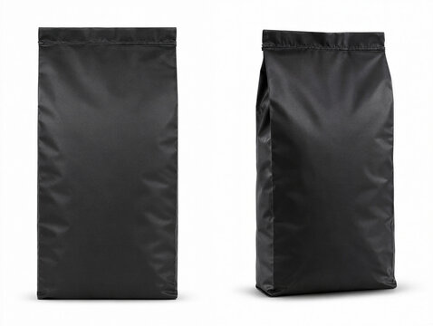 Black paper bag of charcoal isolated on a white background
