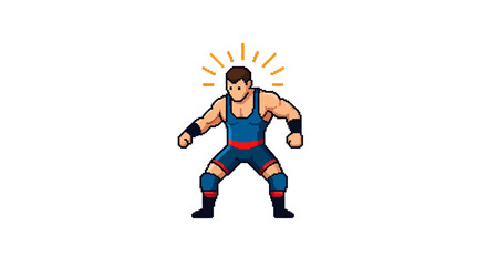 Obraz premium Cartoon Wrestler in Blue Gear.