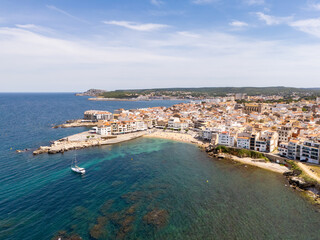 Fototapeta premium L'escala village and beach, costa brava, aerial view, spain