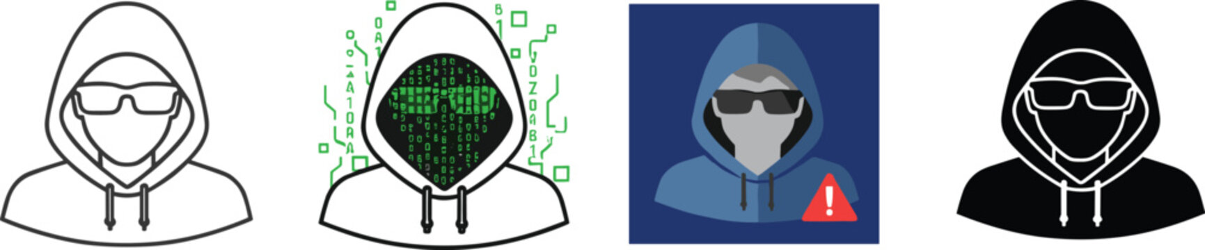 Cyber hacker and anonymous criminal avatar vector set featuring security threat fraud system breach and identity theft