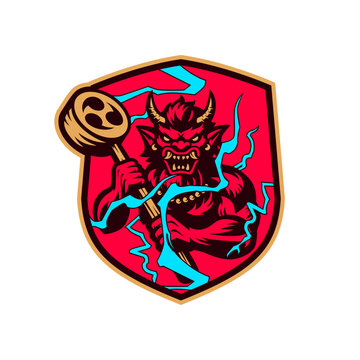 Japanese god of thunder raijin mythology badge