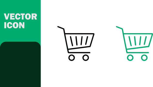 Minimalist black and green shopping cart outline icons for web design