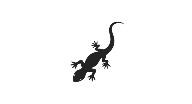 Black Silhouette Of A Gecko Lizard On A White Background