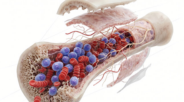 Cross-section Of Bone Marrow Showing Red And White Blood Cells