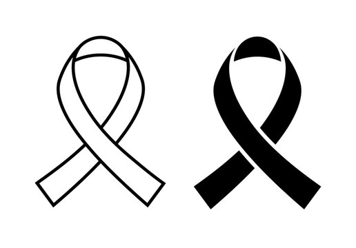 Cancer Awareness Ribbon Vector black and white solid and outline ribbon or bow design